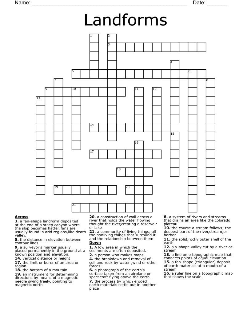 Landforms Crossword WordMint Landforms Crossword WordMint