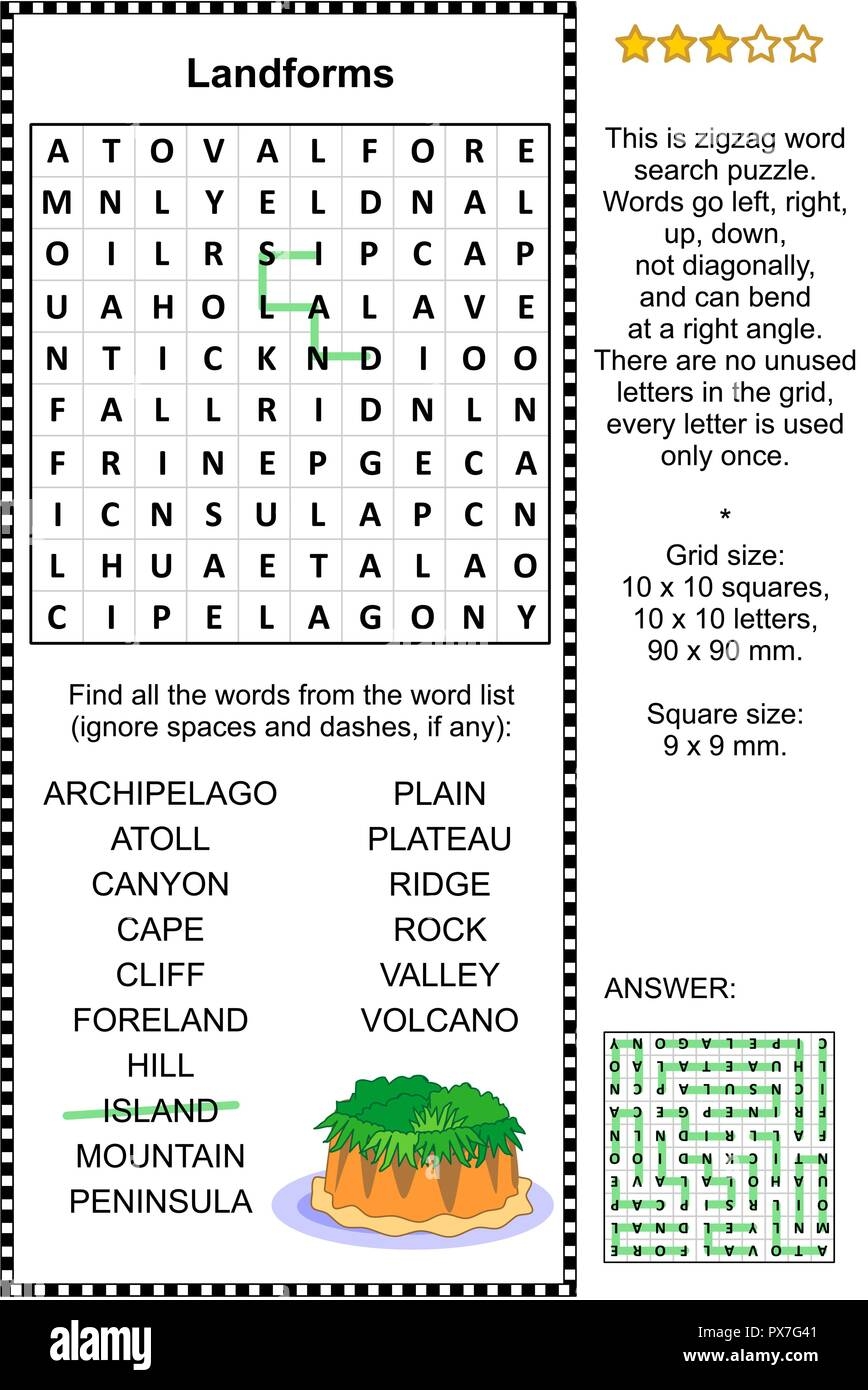Landforms Themed Zigzag Word Search Puzzle suitable Both For Kids Landforms Themed Zigzag Word Search Puzzle suitable Both For Kids
