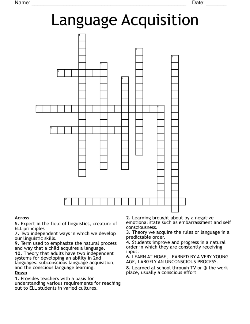 Language Acquisition Crossword WordMint Language Acquisition Crossword WordMint