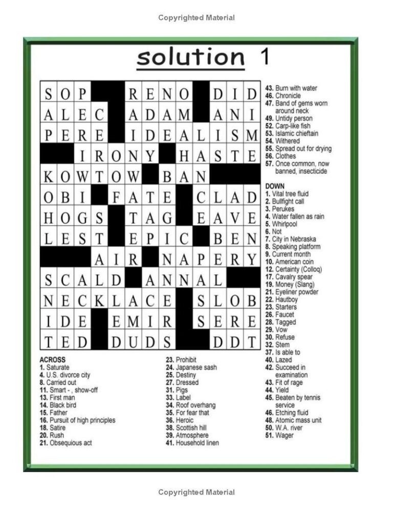 Large Print Crossword Puzzles For Adults Full Page Medium level
