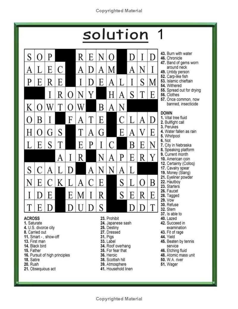 Large Print Crossword Puzzles For Adults Full Page Medium level 