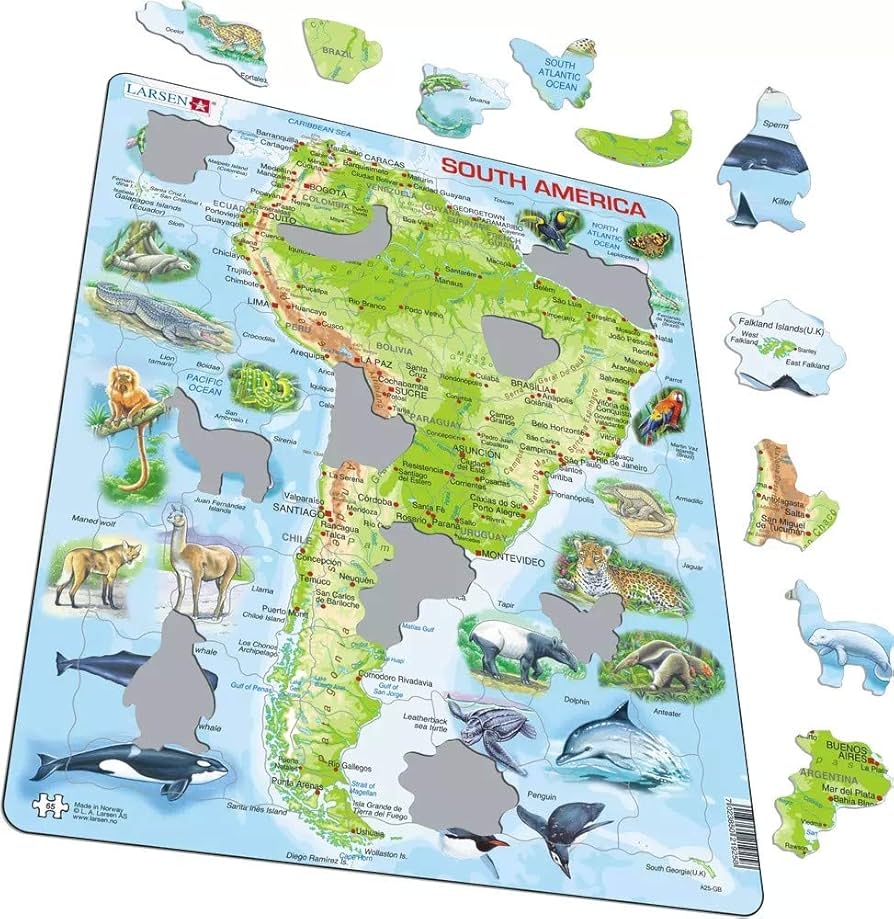 Larsen Puzzles South America Map With Animals 65 Piece Children s Educational Jigsaw Puzzle Toys U0026 Games Amazon
