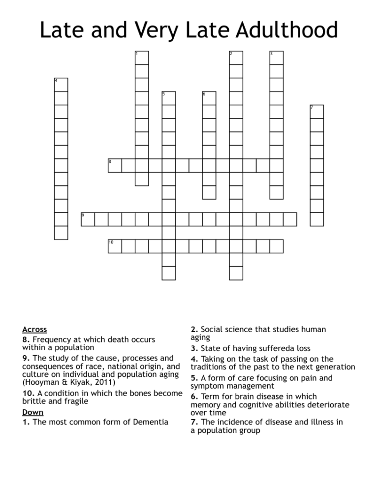 Late And Very Late Adulthood Crossword WordMint