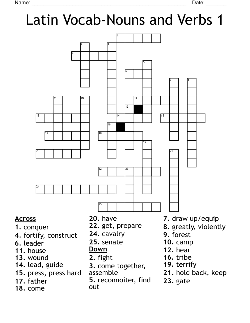 Latin Vocab Nouns And Verbs 1 Crossword WordMint