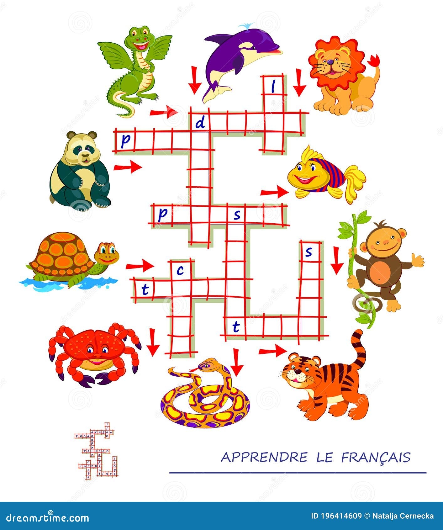 LEARN FRENCH Crossword Puzzle Game With Animals Educational Page For Children To Study French Language And Words Stock Vector Illustration Of Line Animal 196414609