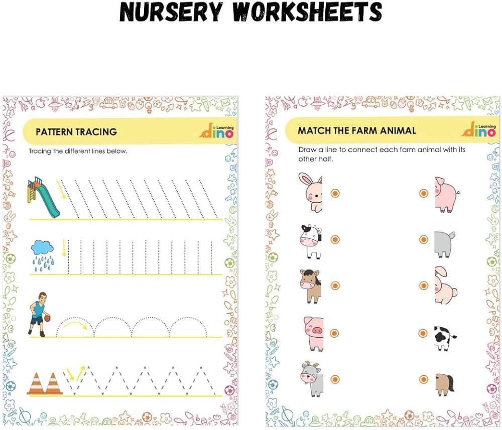 Learning Dino Nursery Activity Worksheets For Kids DIY Alphabet Puzzle Sticker Sheet English Maths Logical Reasoning Lifeskills For 3 To 5 Years Old Kids Learning Dino Amazon in Books