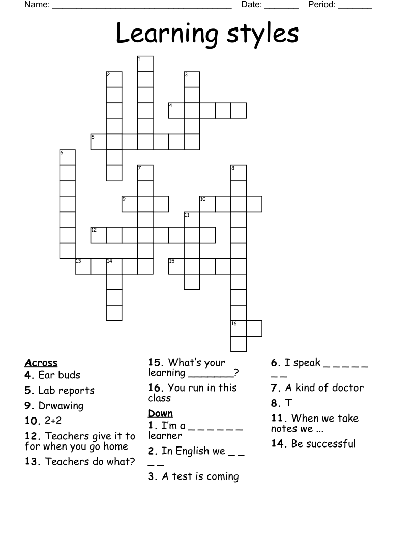 Learning Styles Crossword WordMint