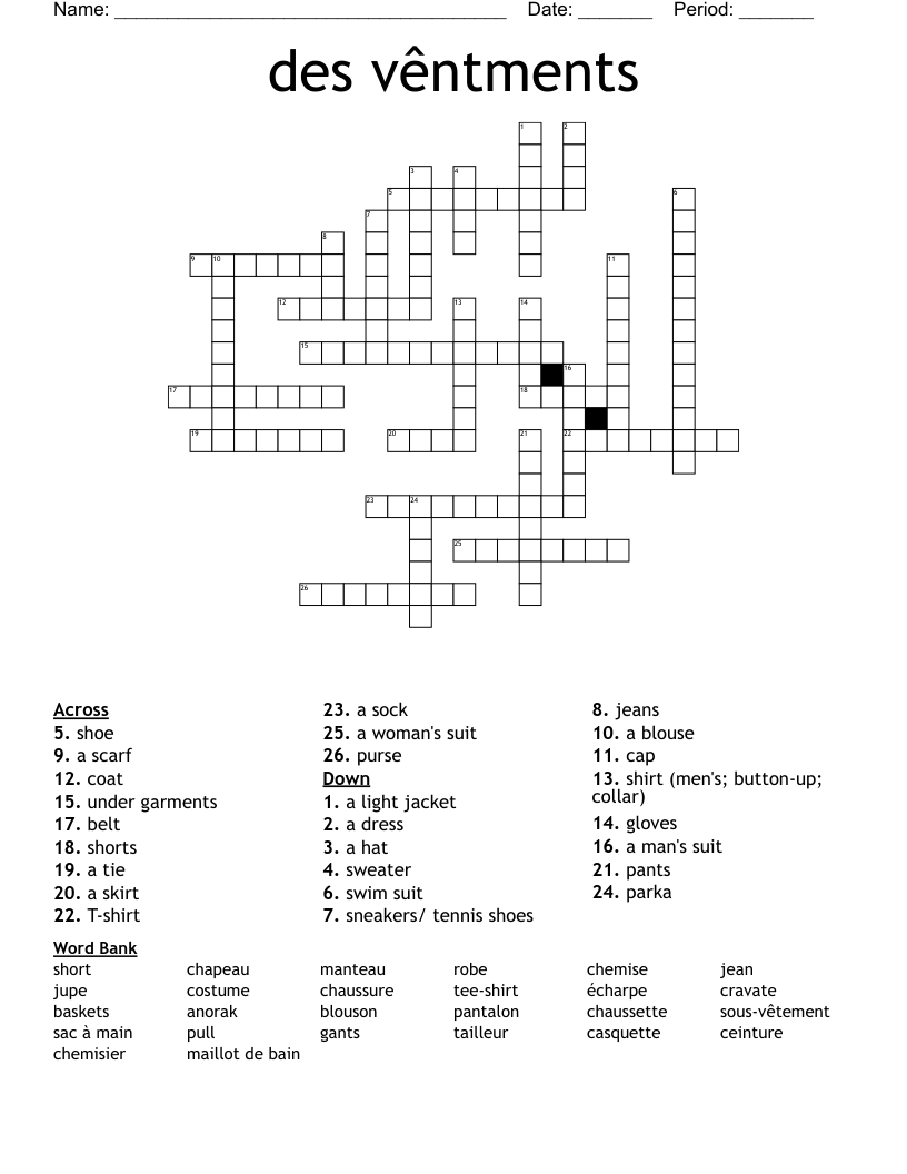 Les Vetements Crossword WordMint