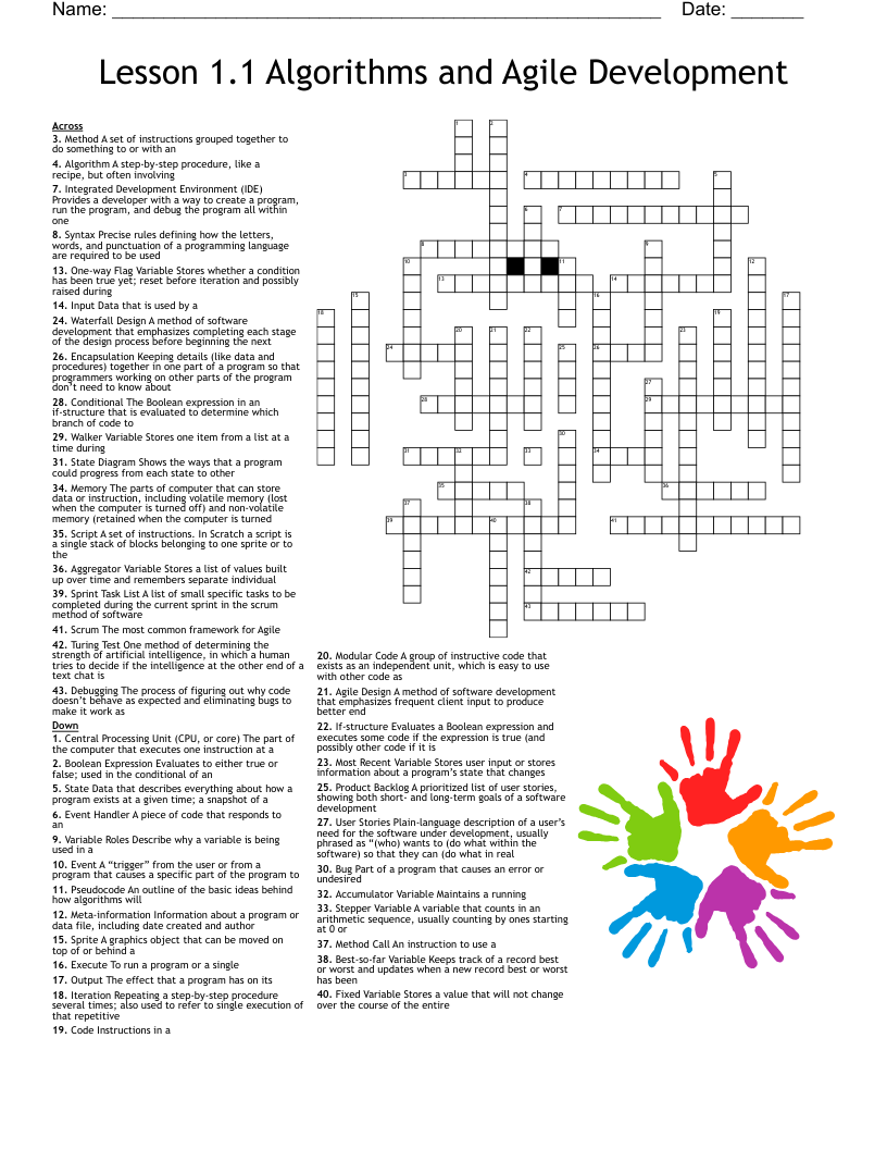 Lesson 1 1 Algorithms And Agile Development Crossword WordMint Lesson 1 1 Algorithms And Agile Development Crossword WordMint