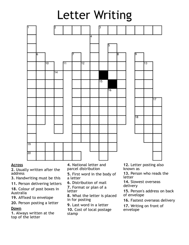 Letter Writing Crossword WordMint