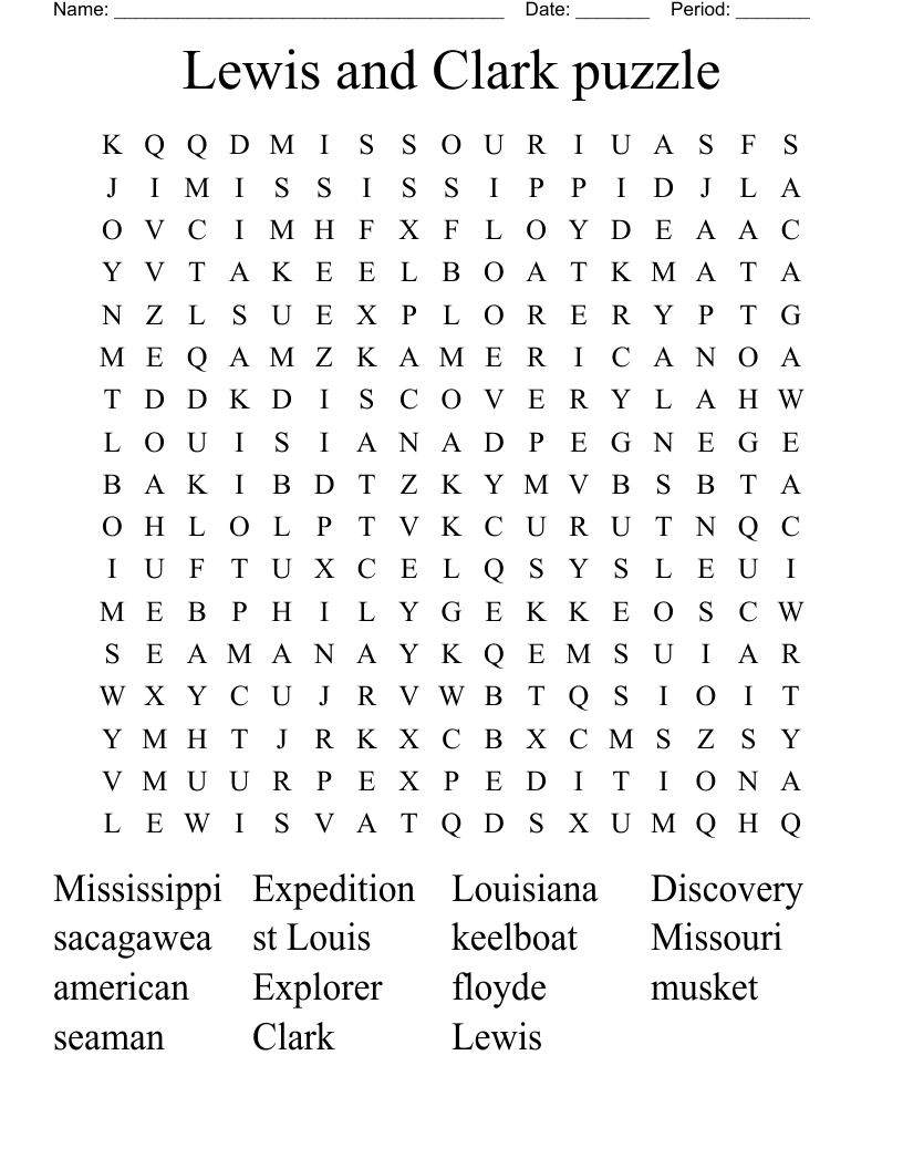Lewis And Clark Crossword Puzzle Worksheets Lewis And Clark Crossword Puzzle Worksheets