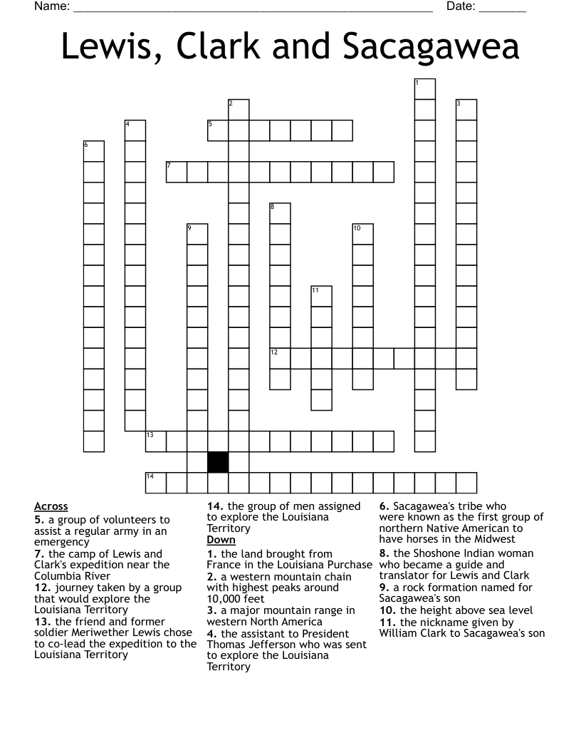 Lewis Clark And Sacagawea Crossword WordMint Lewis Clark And Sacagawea Crossword WordMint