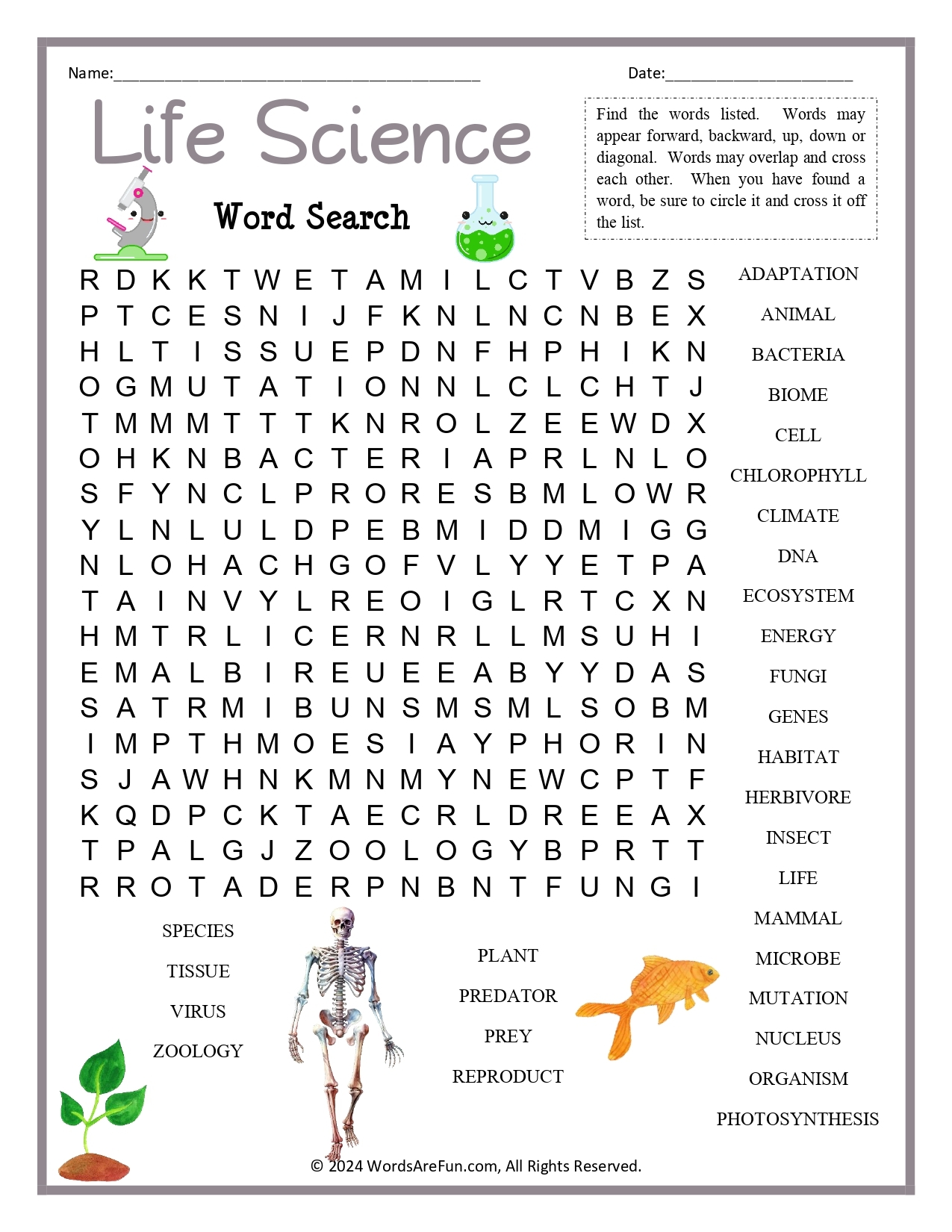 Life Science Word Search PDF
