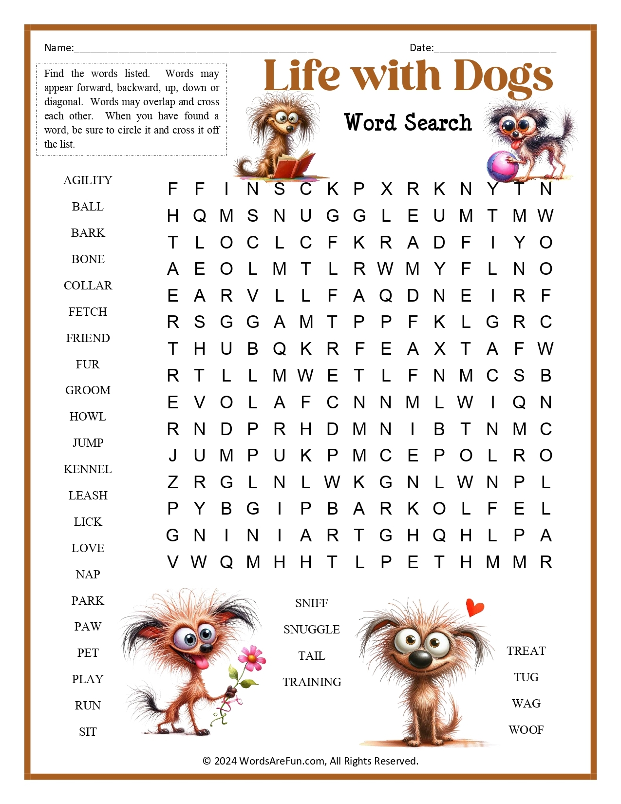 Life With Dogs Word Search