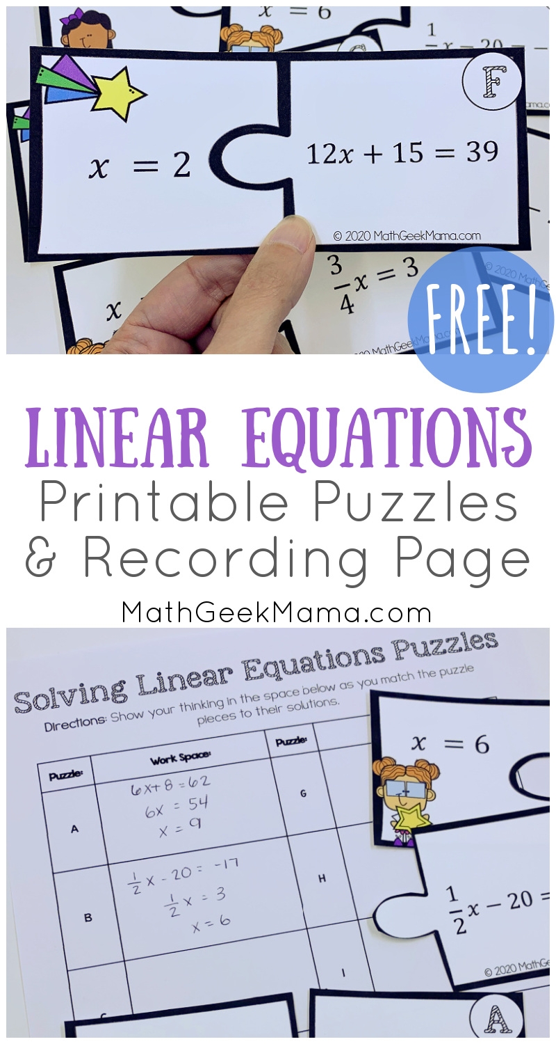 Linear Equations Puzzles Free Practice Set Math Geek Mama Linear Equations Puzzles Free Practice Set Math Geek Mama