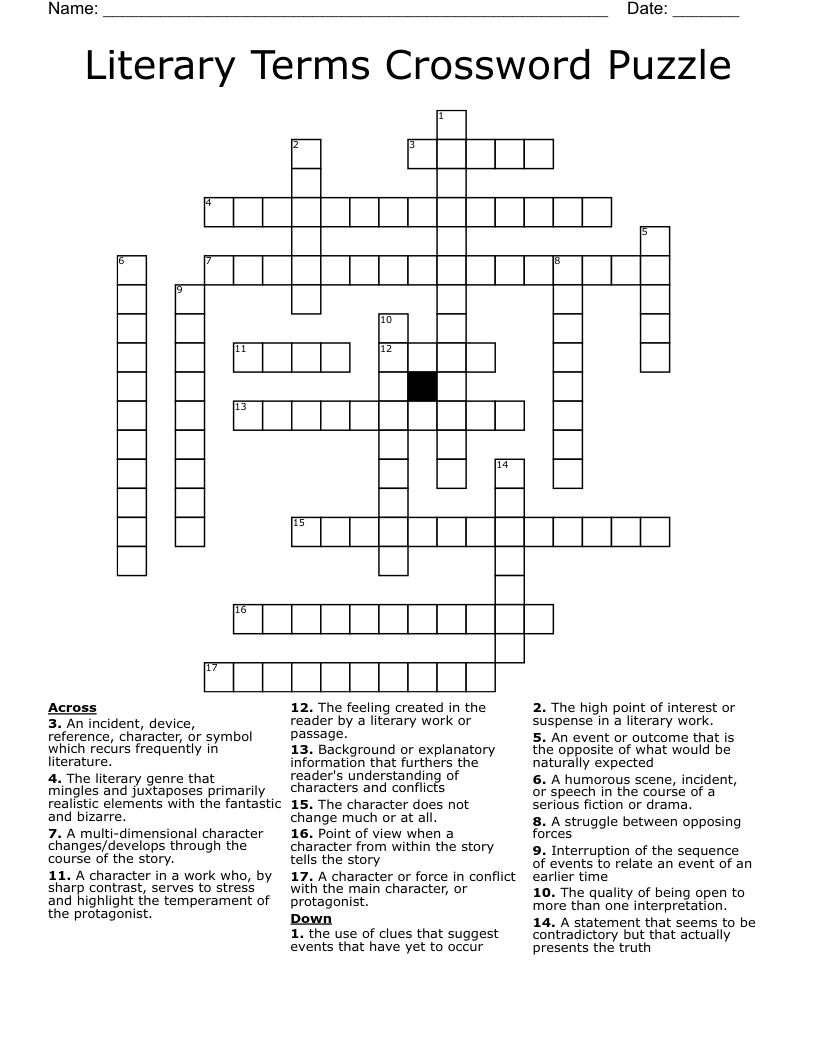 Literary Terms Crossword Puzzle WordMint Literary Terms Crossword Puzzle WordMint