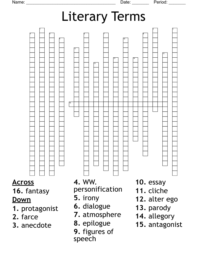 Literary Terms Crossword WordMint