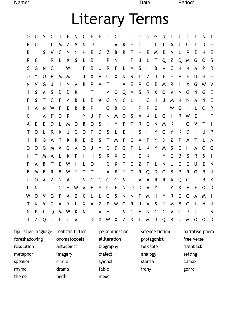 Literary Terms Word Search WordMint