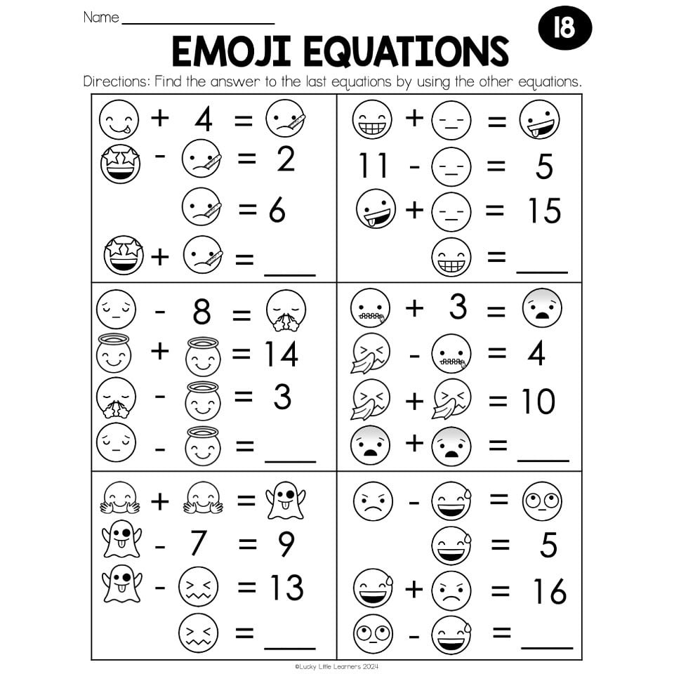 Logic Puzzle Emoji Equations Addition Subtraction Within 20 18 Lucky Little Learners Logic Puzzle Emoji Equations Addition Subtraction Within 20 18 Lucky Little Learners