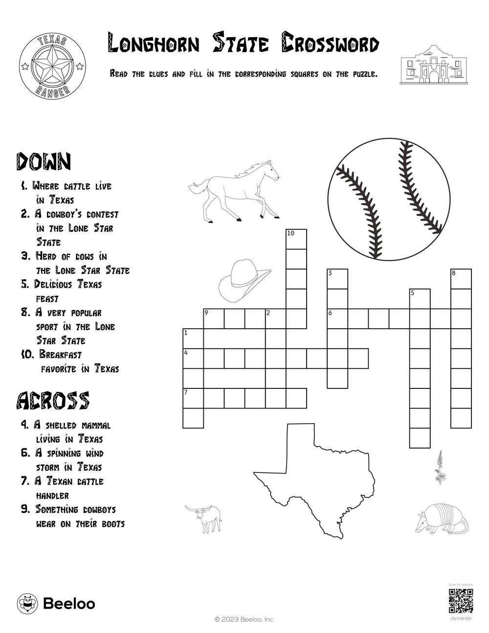 Longhorn State Crossword Beeloo Printable Crafts And Activities 