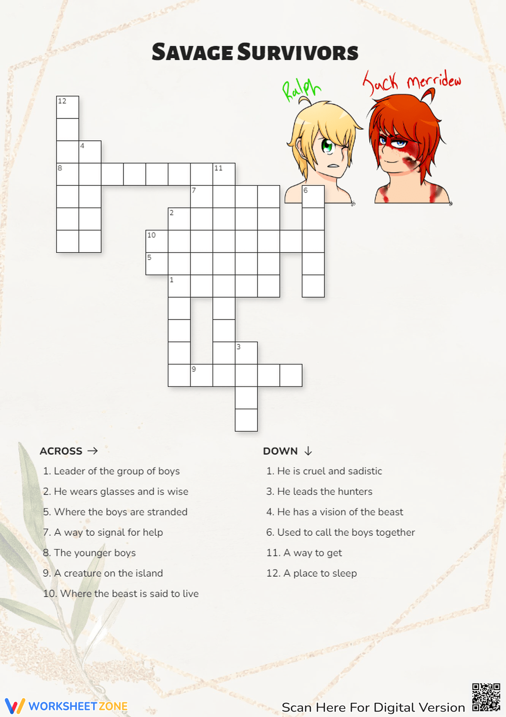 Lord Of The Flies Crossword Puzzle Worksheets 2025