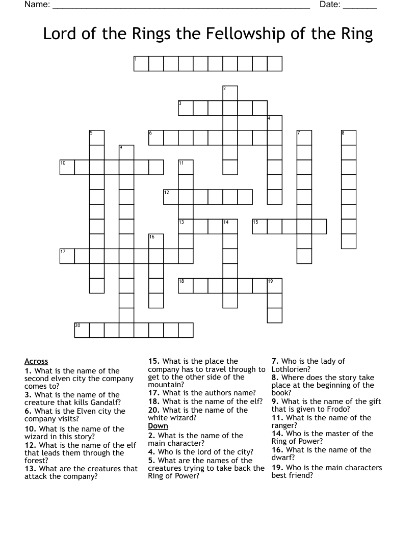 Lord Of The Rings The Fellowship Of The Ring Crossword WordMint
