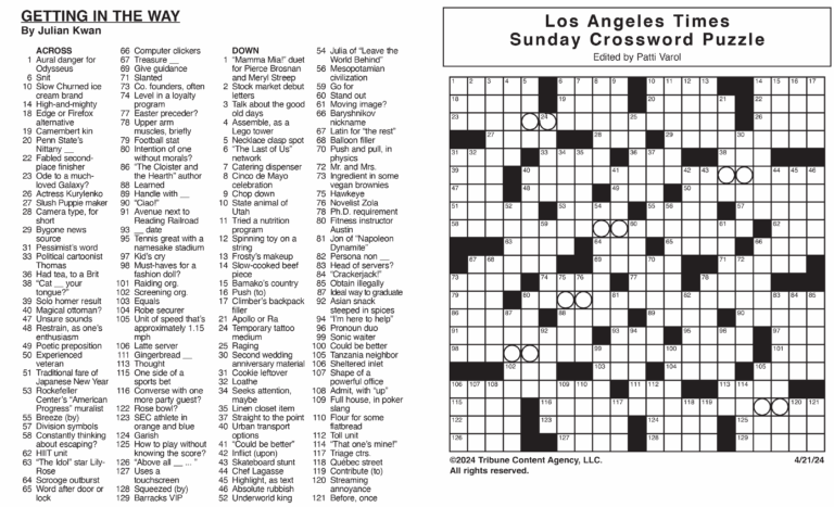 Los Angeles Times Sunday Crossword Puzzle Tribune Content