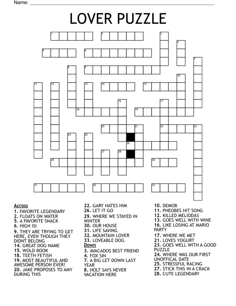 LOVER PUZZLE Crossword WordMint