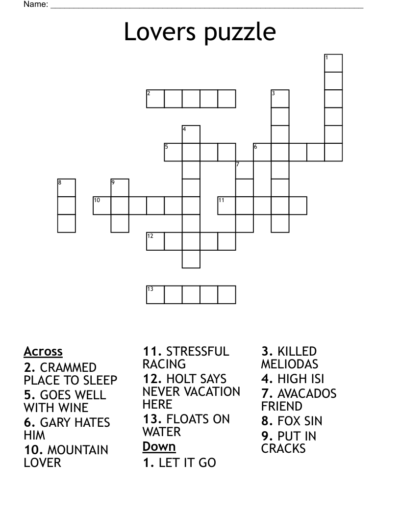Lovers Puzzle Crossword WordMint Lovers Puzzle Crossword WordMint