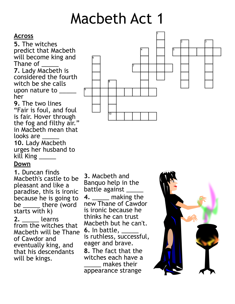 Macbeth Act 1 Crossword WordMint