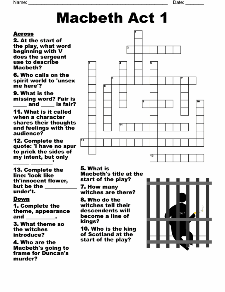 Macbeth Act 1 Crossword WordMint