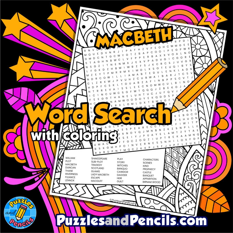 Macbeth Word Search Puzzle Activity Page William Shakespeare 