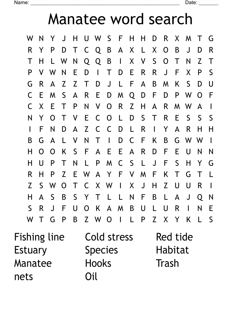 Manatee Word Search WordMint