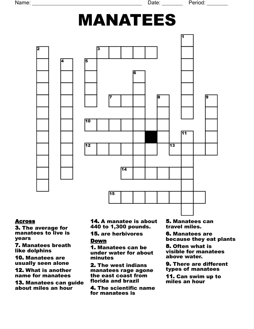 MANATEES Crossword WordMint
