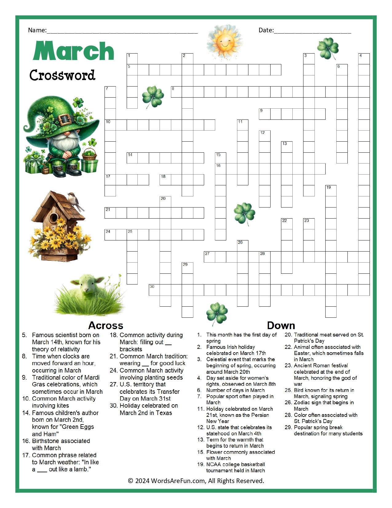 March Crossword Puzzle March Crossword Puzzle