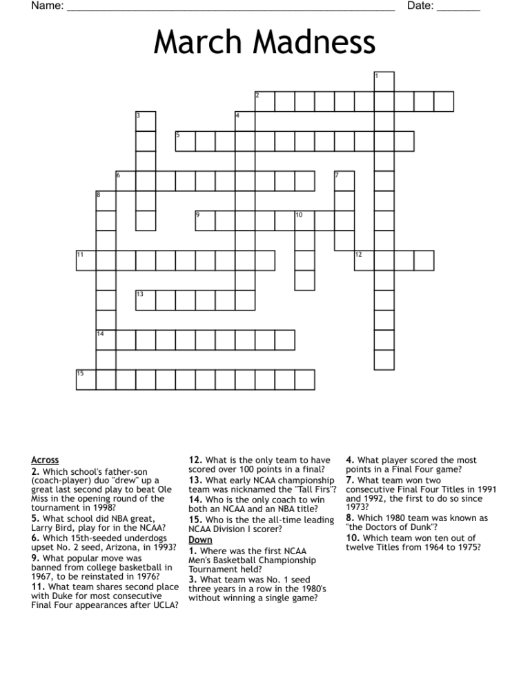 March Madness Crossword WordMint