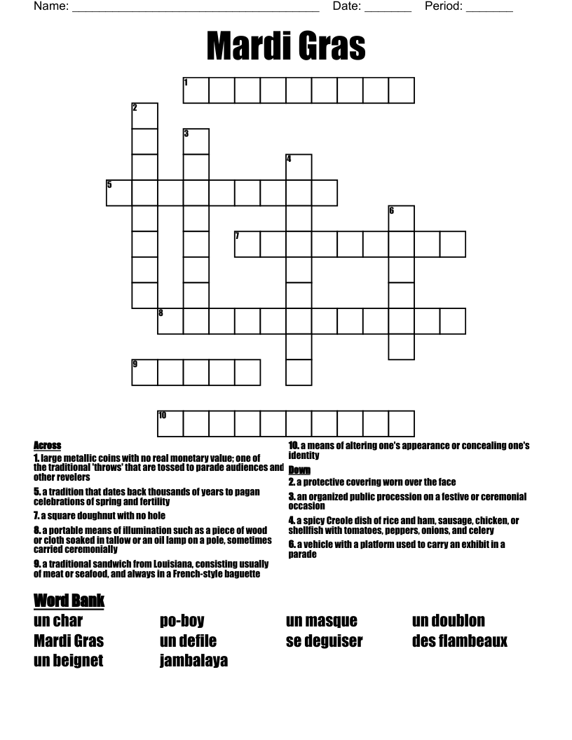 Mardi Gras Crossword WordMint Mardi Gras Crossword WordMint