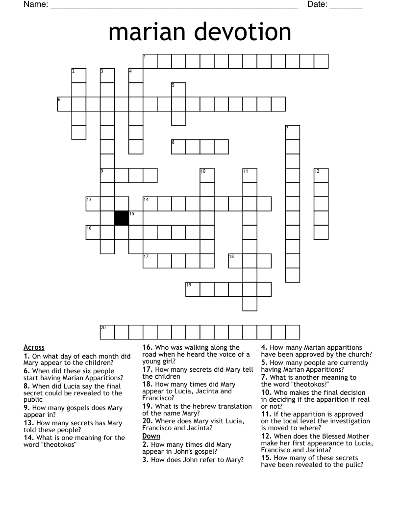 Marian Devotion Crossword WordMint