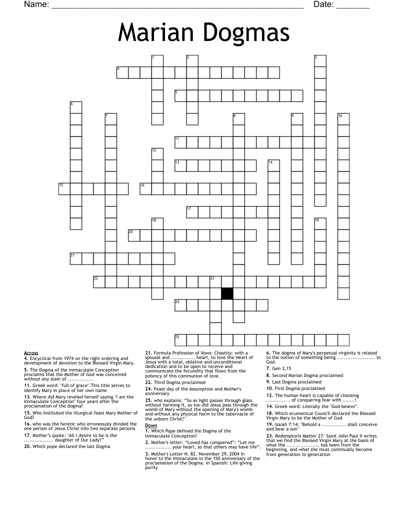 Marian Dogmas Crossword WordMint