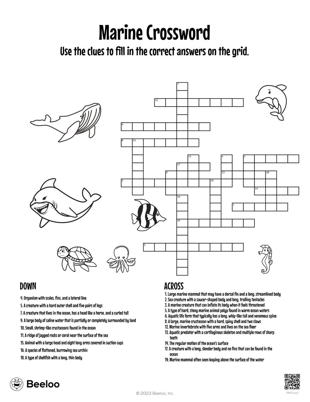 Marine Crossword Beeloo Printable Crafts And Activities For Kids Marine Crossword Beeloo Printable Crafts And Activities For Kids