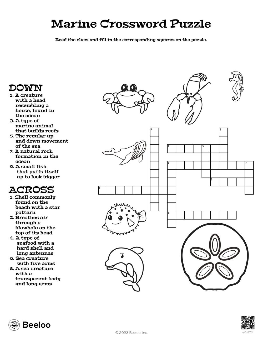 Beach Crossword Puzzle Printable