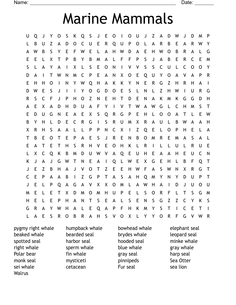 Marine Mammal Crossword Puzzle WordMint Marine Mammal Crossword Puzzle WordMint