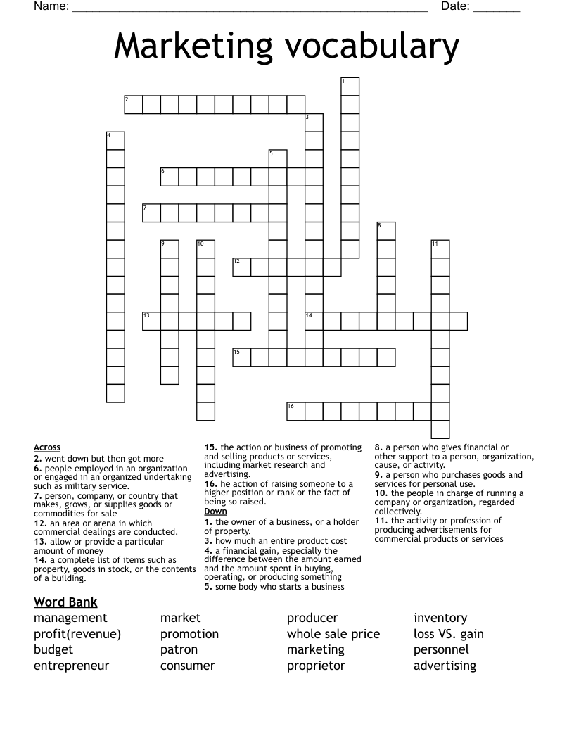Commercial Charge Crossword Puzzle