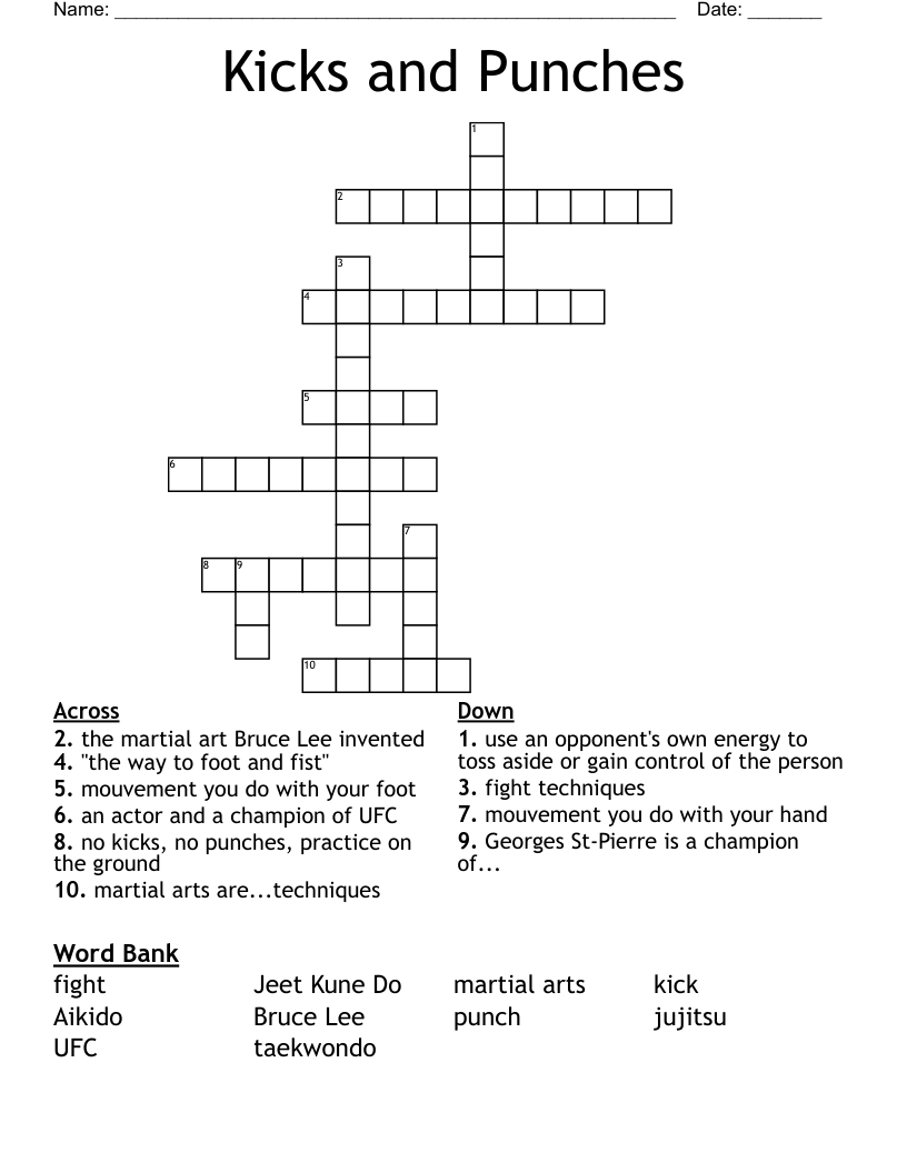 Martial Arts Crossword WordMint
