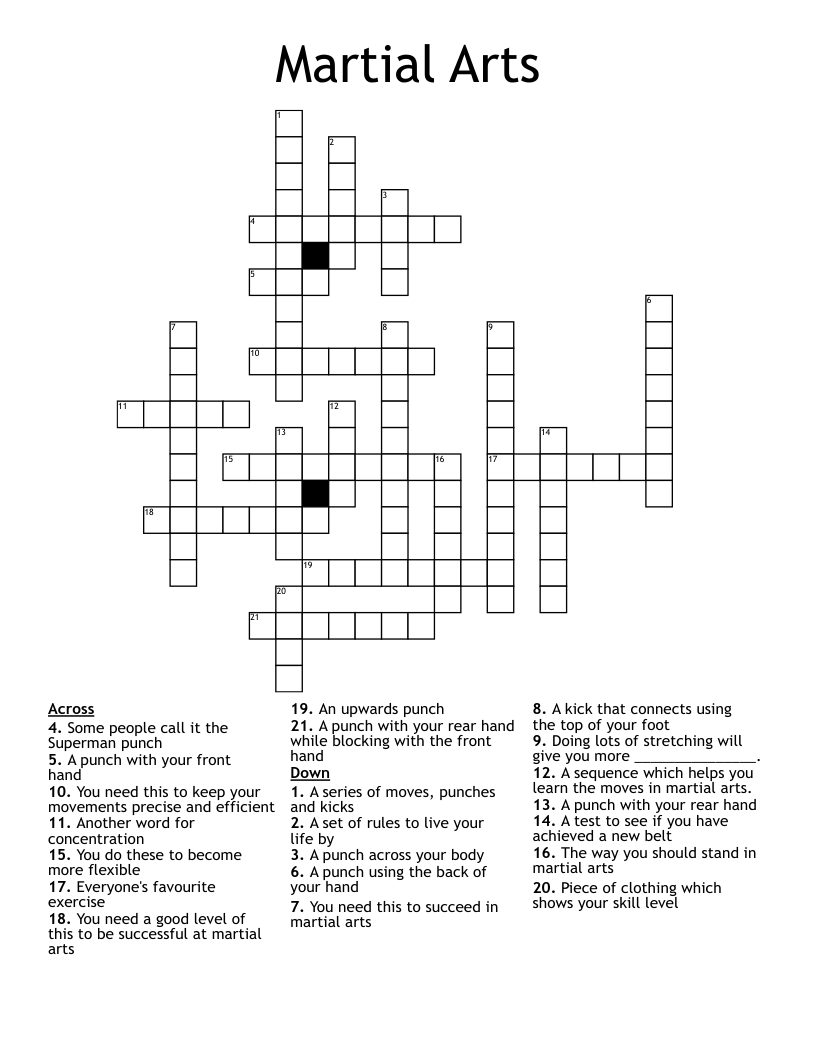 Martial Arts Crossword WordMint Martial Arts Crossword WordMint