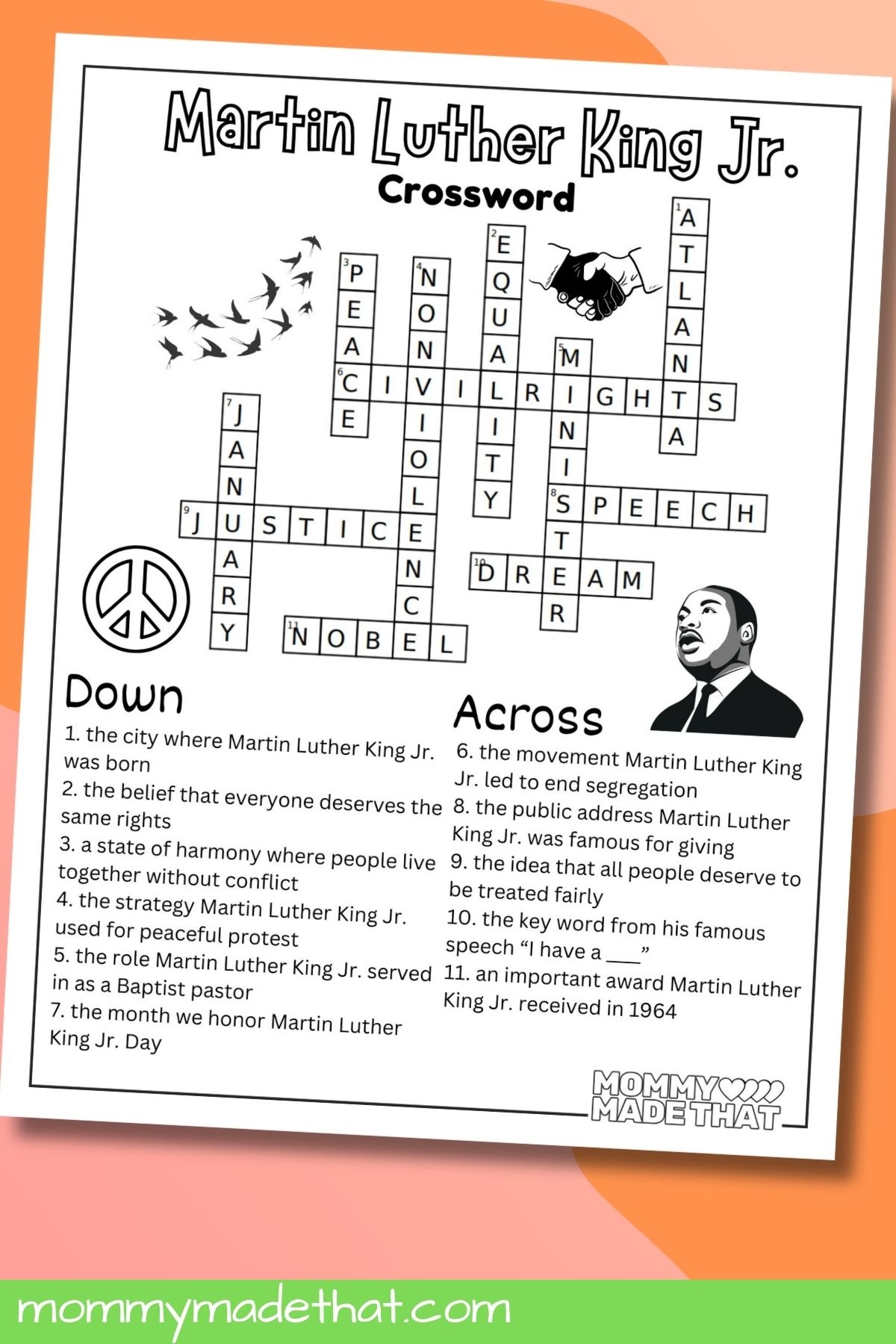 Martin Luther King Jr Crossword Puzzle Grab The Free Printable 