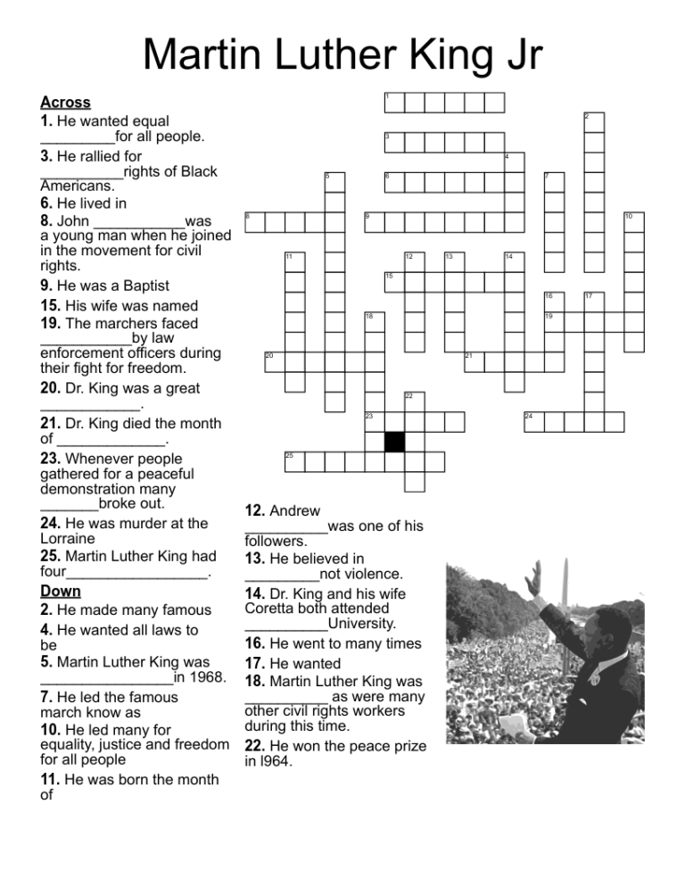 Martin Luther King Jr Crossword WordMint