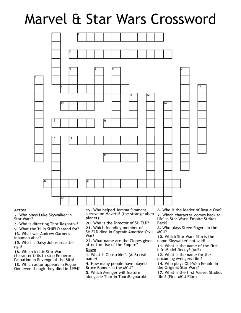 Printable Avengers Crossword Puzzles
