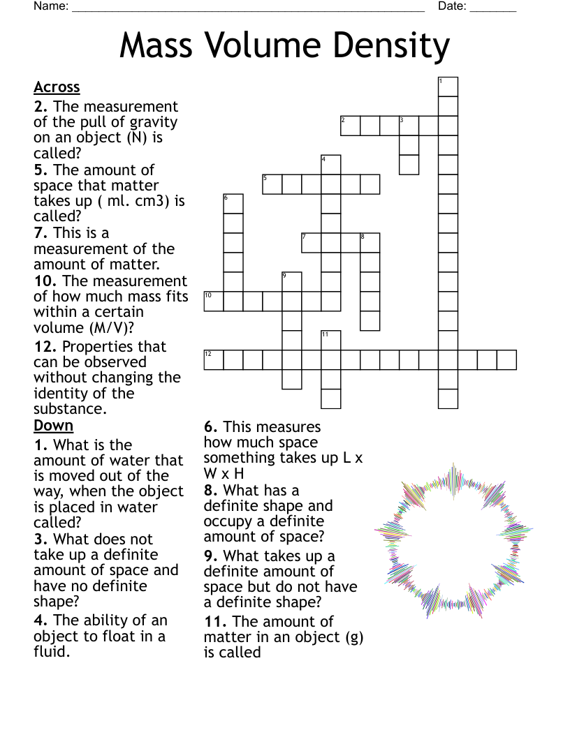 Mass Volume Density Crossword WordMint