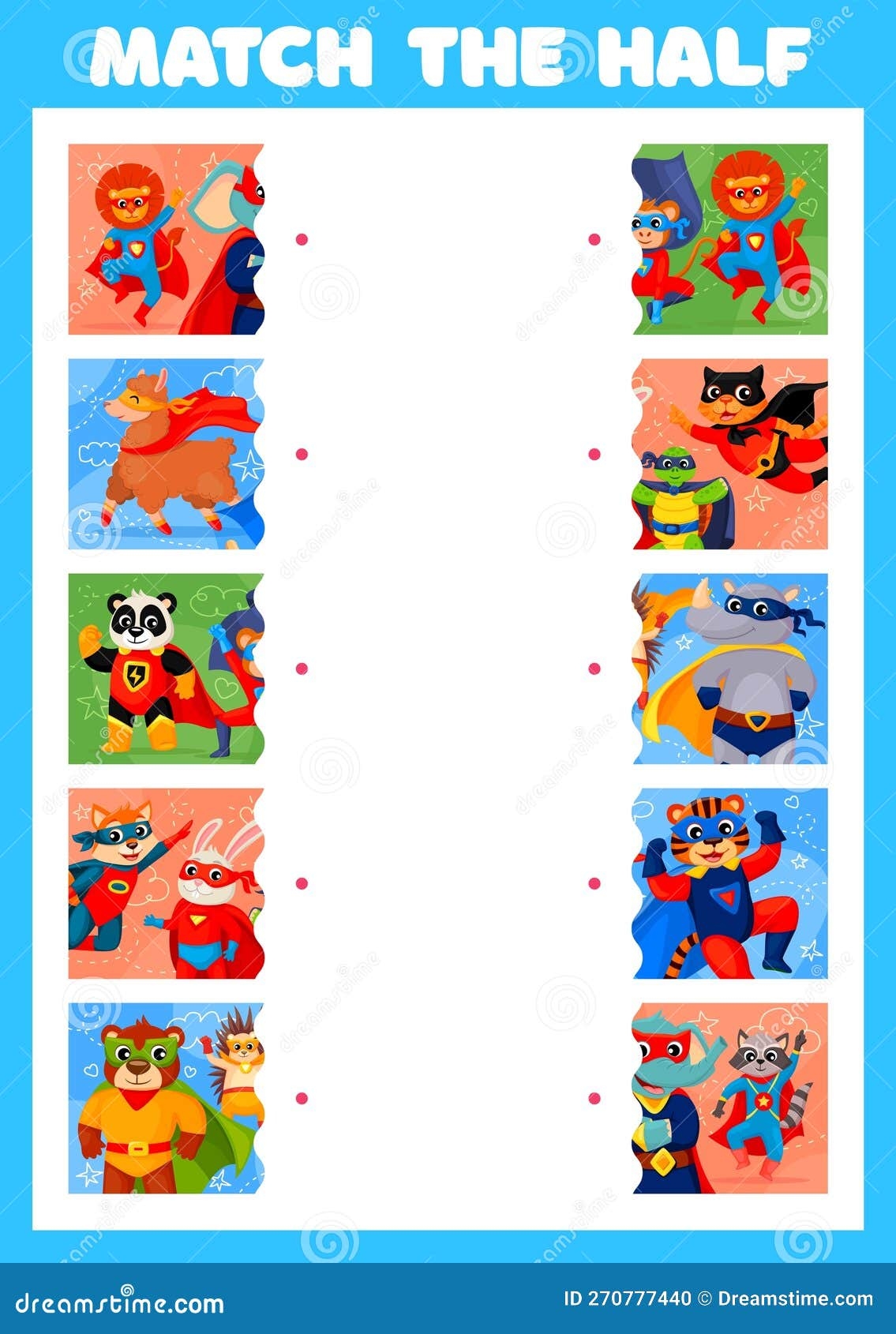 Match The Half Of Cartoon Superhero Animals Stock Vector Illustration Of Puzzle Vector 270777440